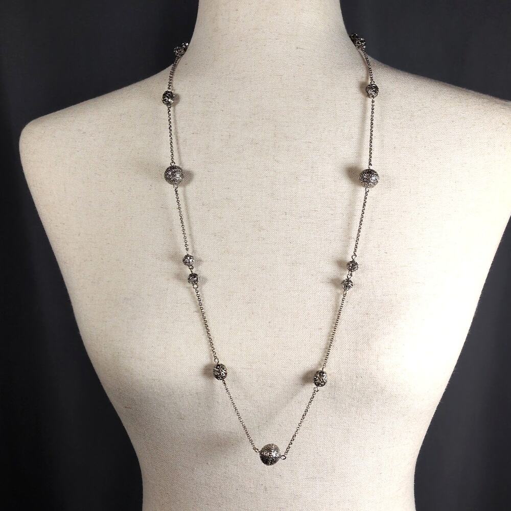 Chico's Retro Silver Tone Ball Chain Long Adjustable Necklace/Belt 32.25"-35.75"